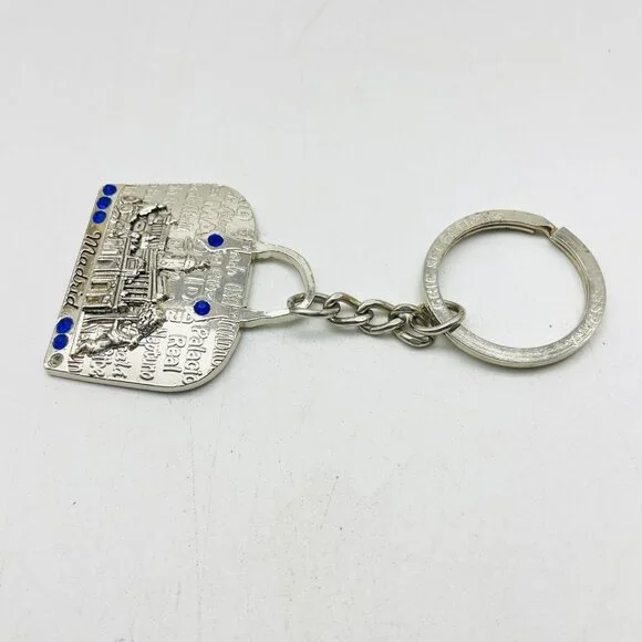 CHIC SELECTION Madrid Souvenir Keychain Silver Tone Blue Rhinestones - Picture 2 of 8